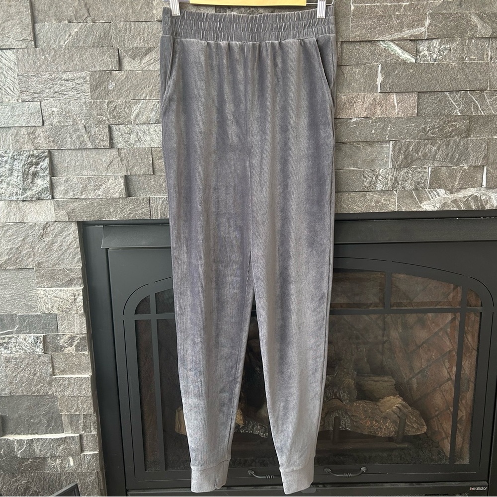 HYFVE Charcoal Grey Ribbed Velour Joggers